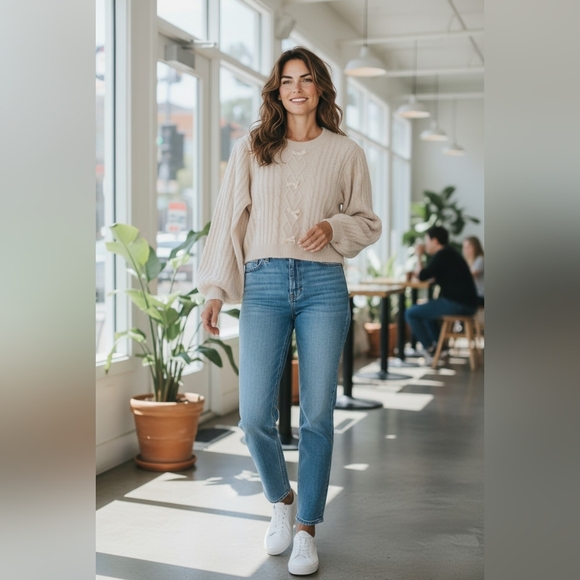 Altar'd State Crop Knit Bow-Accent Sweater in Taupe - Picture 10 of 15